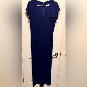 Eliza J Navy Blue V-Neck Flutter Sleeve Jumpsuit